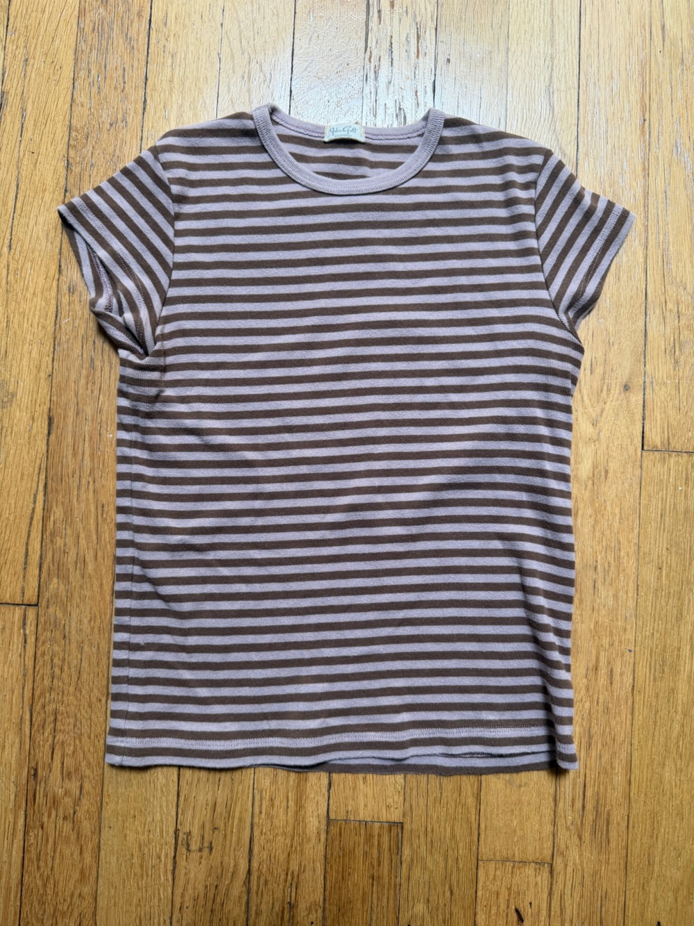Brandy Melville Brown and Cream Striped Tee